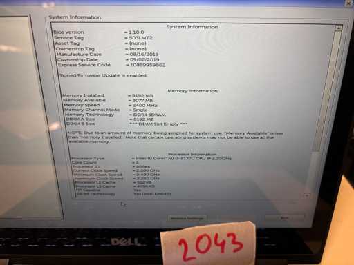 CPU Dell Intel(R) Core(TM) i3-8130U @ 2.20GHz