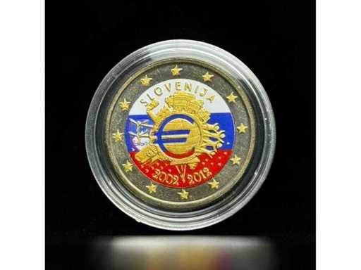 2 Euro Herdenkingsmunt Slovenië 2012 10 jaar Euro Cash gekleurd verguld | GRATIS VERZENDING DOOR DE HELE EU