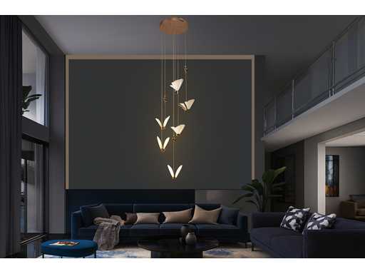 Lampe suspendue LED – B053/6 – 3000K – Blanc chaud – Ø350 mm – Hauteur réglable – Argent 