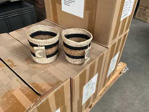 Fair Trade jute mandje Hogla beige/zwart Ø15 x 15cm hoog (249x)