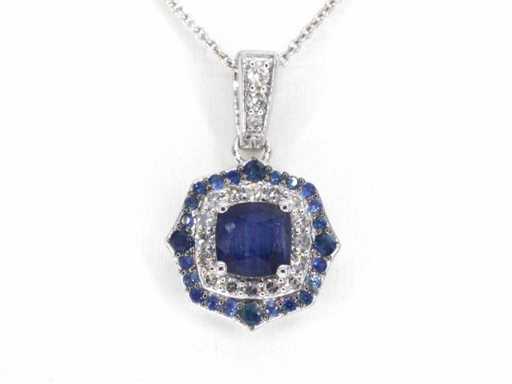 Pendentif en or blanc avec diamants et saphir