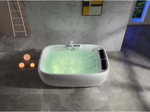 Baignoire massante en îlot 2 personnes blanc brillant - Bluetooth
