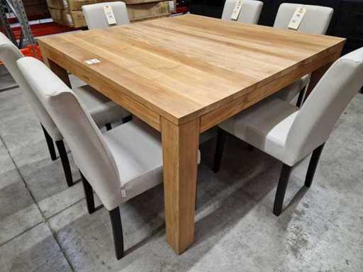 Quality Collection Teak Interior Table 140 x 140cm Natural with Block Legs