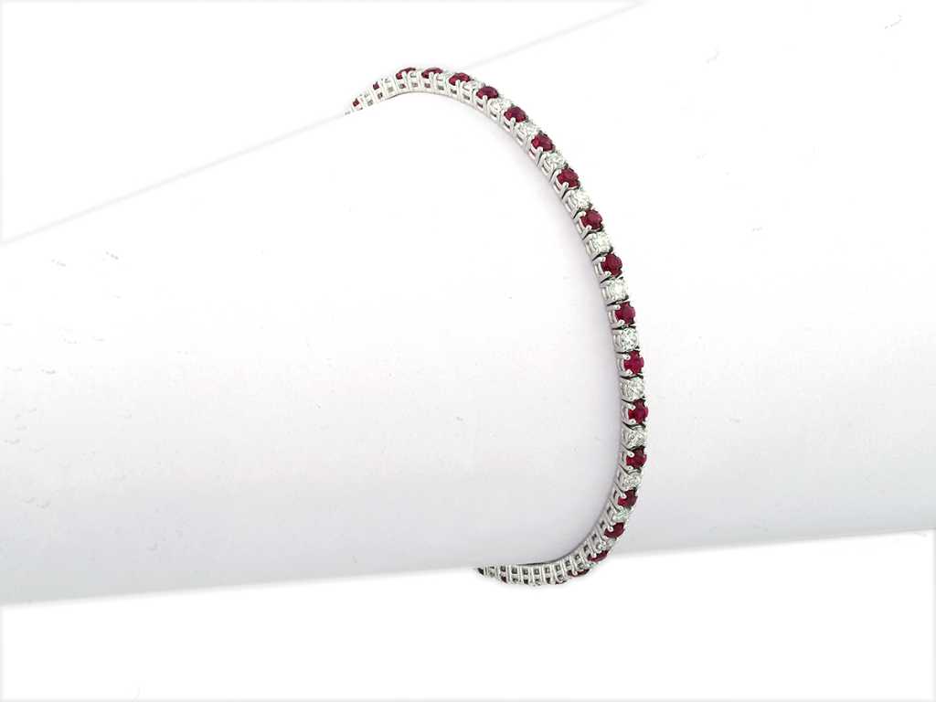 14 KT White gold Bracelet With 1.44Cts Lab Grown Diamond and Ruby