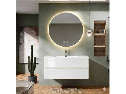 Ensemble de meubles de salle de bain 80 cm sous le lavabo du placard Miroir LED blanc brillant 