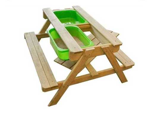 MaxxToys 88942 Sand and Water Table - Picnic Table Wood - 90x90x50 cm