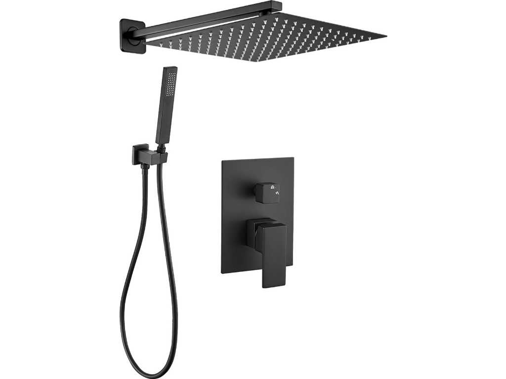 Square built-in shower set with 25 cm rain shower Black