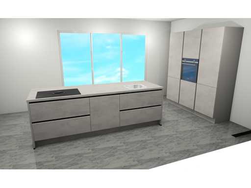 Nobilia Riva Beton grijs eilandkeuken met kastenwand
