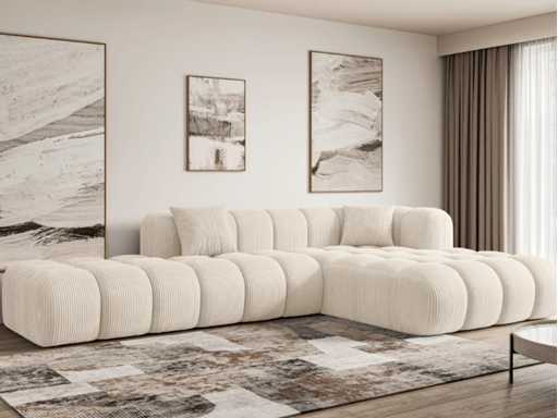 Canapé d'angle droit - tissu cotelé beige