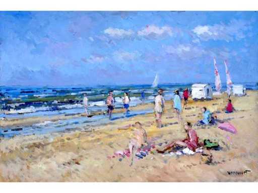 Arie-Kees van Noort - Zandvoort - Olie op paneel - Gesigneerd - 30x45 cm