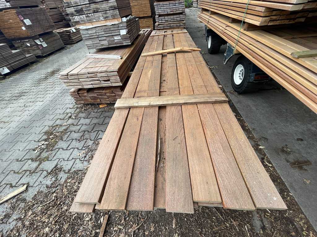 Planches de bois dur Ipé rabotées 25x120mm, 19/335cm, 41/265cm, 29/400cm, 12/430cm, 4/460cm, 14/490cm (119x)