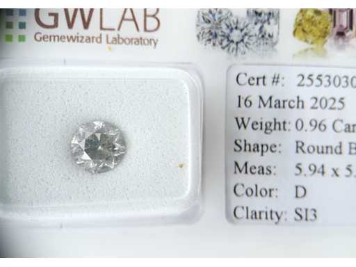 Diamante 0,96 crt. colore naturale D con certificato