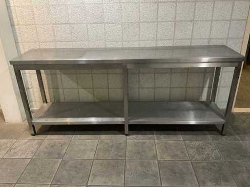 Stainless steel work table H.90 x W.220 x D. 50 cm