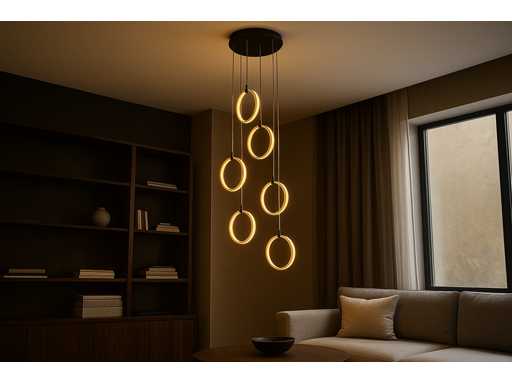 Lumière suspendue LED – B069/6 – 3000K – Blanc chaud – Ø350 mm – Hauteur réglable – Argent 