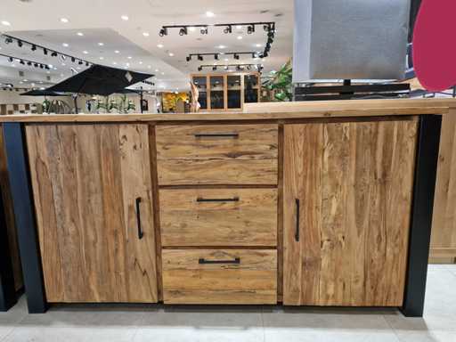 Buffet vintage en teck Atlanta 170 x 45 x H85cm - 2 portes et 3 tiroirs