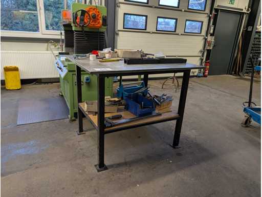 Steel table with contents