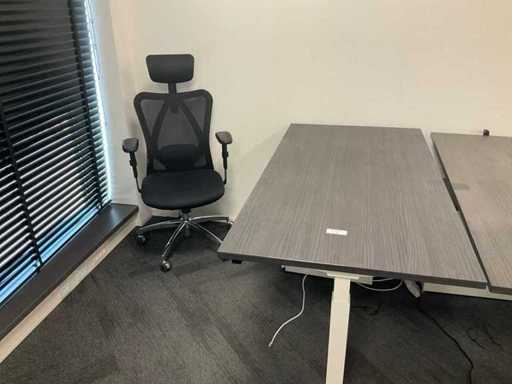 Electrically adjustable desk with drawer unit and office chair