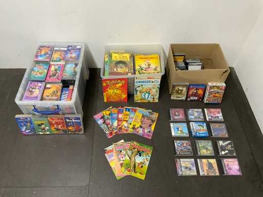 Eine Reihe von DVDs, CDs, VHS, Comics, Zeitschriften