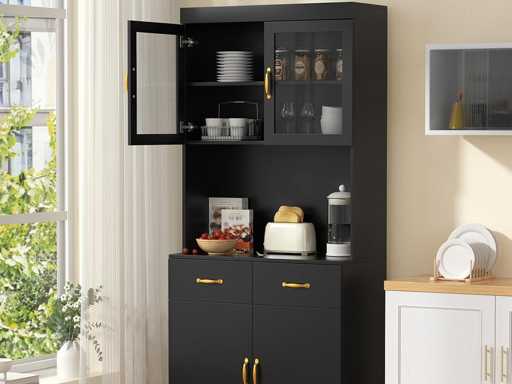 Buffet Cuisine, Vaisselier, Armoire Cuisine, 2 Étagères Réglables