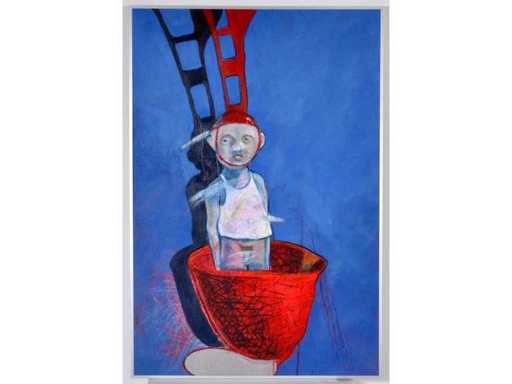 Anonieme meester - Figuur met rode constructie - olieverf op board - 120,5x80,5 cm 