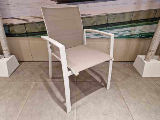 4 x Fauteuil empilable Alu Sydney White Matt avec accoudoir - Champagne Tex