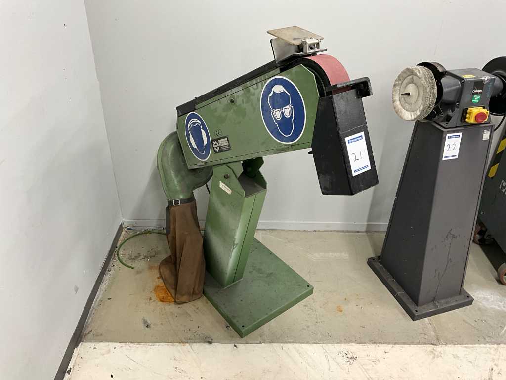 Stationary belt sander with extraction motor and dust bag