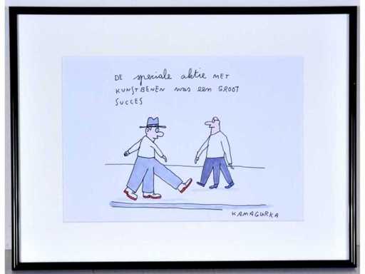 Kamagurka - Artificial Legs - Ink and colour pen on paper - framed