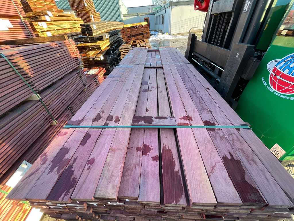 Purple Heart hardhouten planken geschaafd 21x70mm, lengte 275cm (140x)