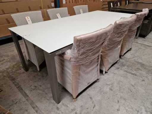 Jati-Kebon - Alu Tuintafel Arolla Steengrijs 220 x 100cm + Antraciet Glas