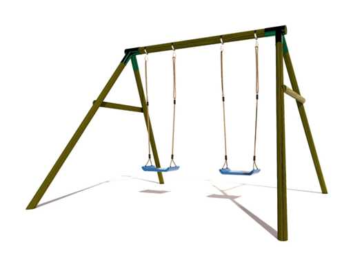 Double balançoire en bois avec 2 balançoires en plastique