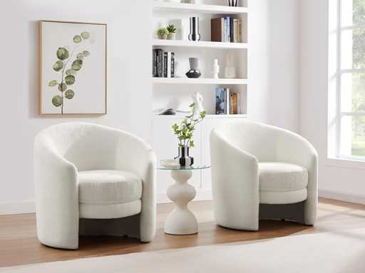 Ronde fauteuil in witte badstof 