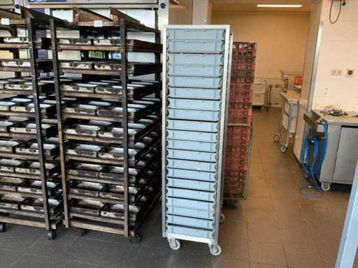 Carrello in acciaio inox a 20 pezzi per materia prima Van 't Wout inclusi contenitori di plastica