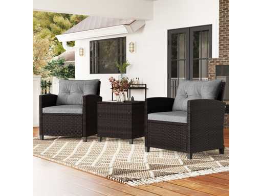 Garden furniture set: 2 armchairs and a coffee table