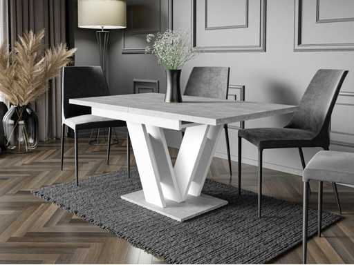 Extendable dining table, white/concrete look