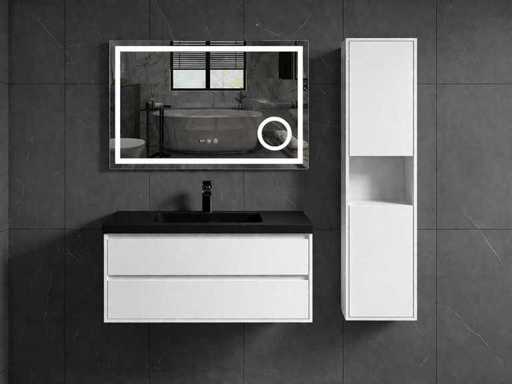 Zestaw mebli łazienkowych Mawialux 100 cm z szafką ścienną - matowa biel