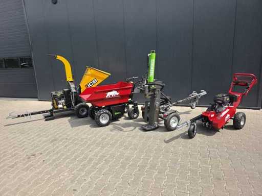Earthmoving machines, generators, storage tents and tools