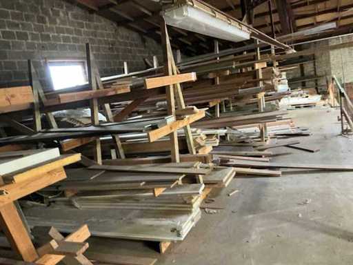 Large batch of various wooden slats, planks and profiles