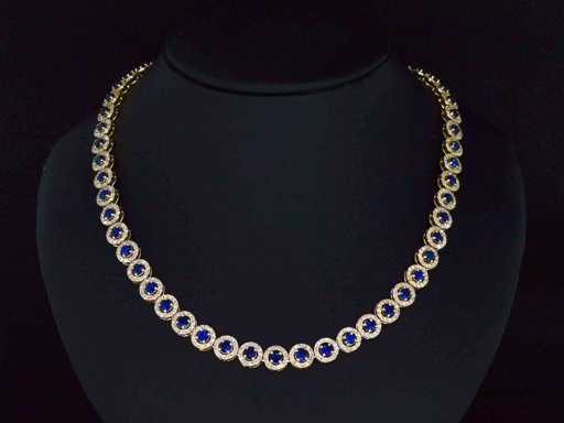 Z?oty naszyjnik w ca?o?ci osadzony diamentami i szafirami, 17,00 karata