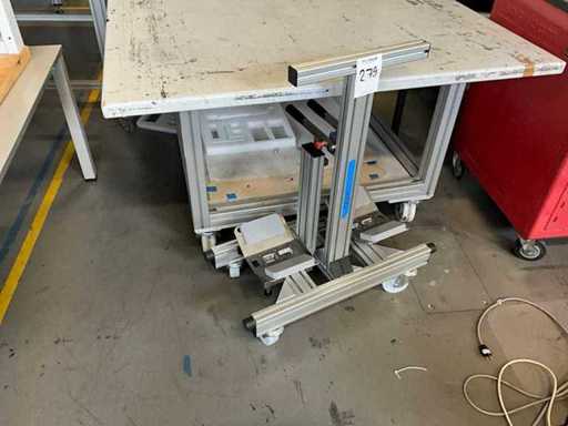 Lot of aluminium profiles with transport trolley and pallet