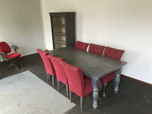 Dining room table with chairs, sideboard