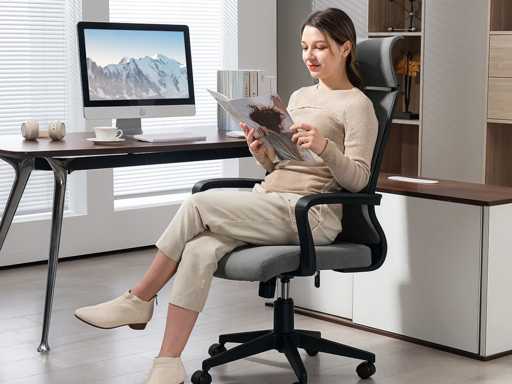 Office chair with soft backrest, castors, armrests, height-adjustable office chair, wool, Grey