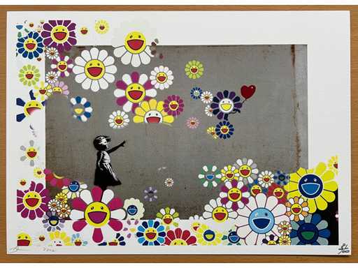 DESTH NYC : Banksy Girl with Balloon & Murakami Flowers 81/100