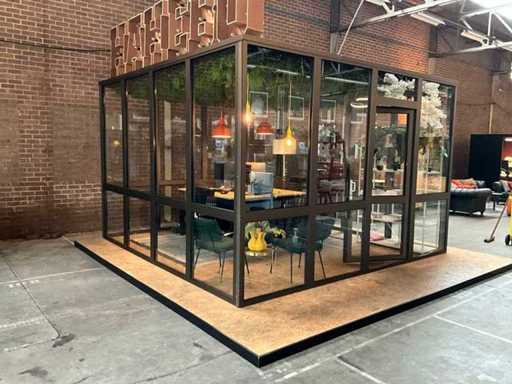 Demontabele kantoor- vergaderunit 400x400x260cm v.v. Toshiba RASB13 airco-unit, Muuto verlichting