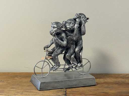 Apen op fiets Horen, Zien en Zwijgen Zilver H30cm