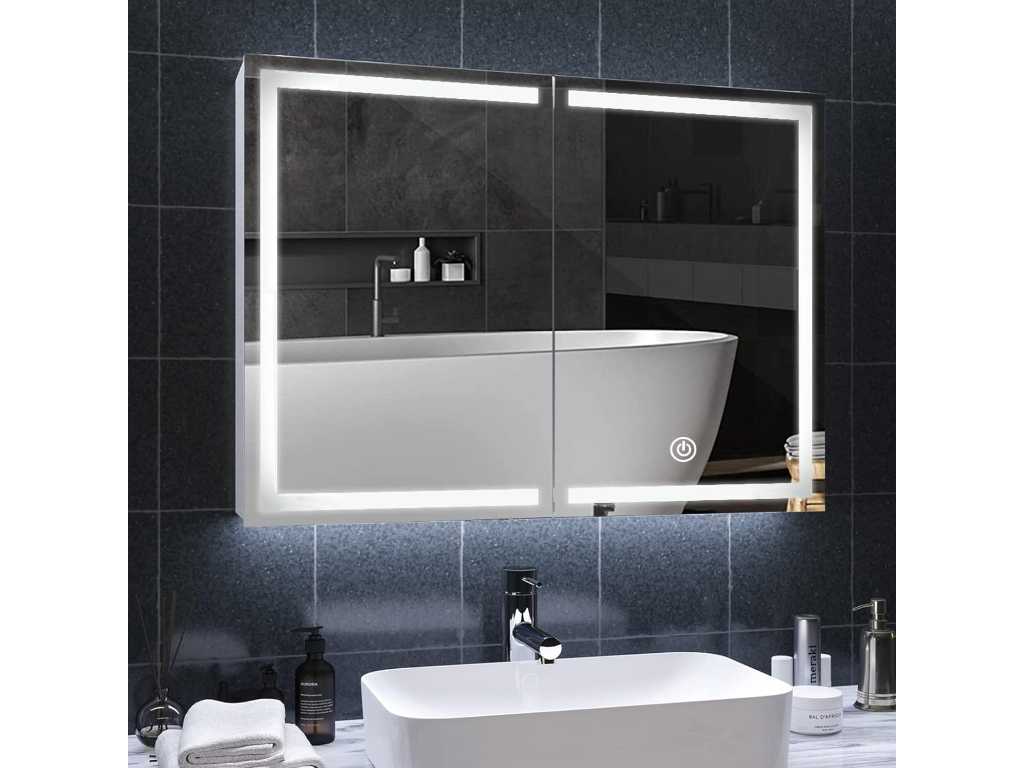 2 x Mirror Mirror Cabinets with LED Lighting and Socket 80x13.5x60cm