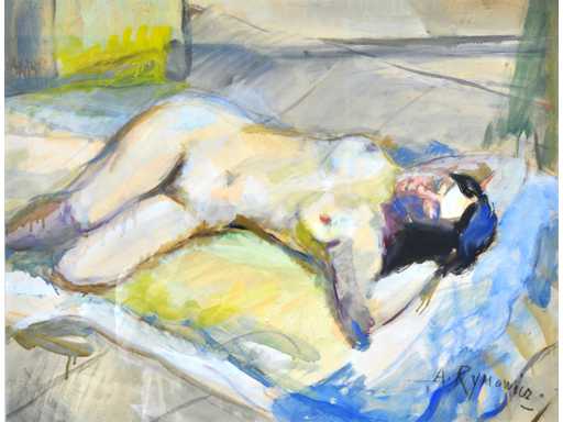 Alicja Rymowicz - Liggend naakt - aquarel