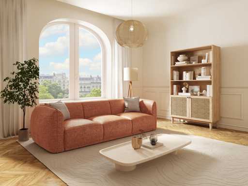 3-seater sofa in terracotta chenille fabric