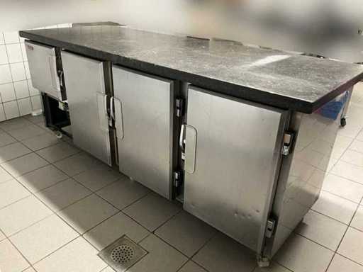 Table de travail mobile/refroidissement - acier inoxydable avec plateau en pierre bleue massif