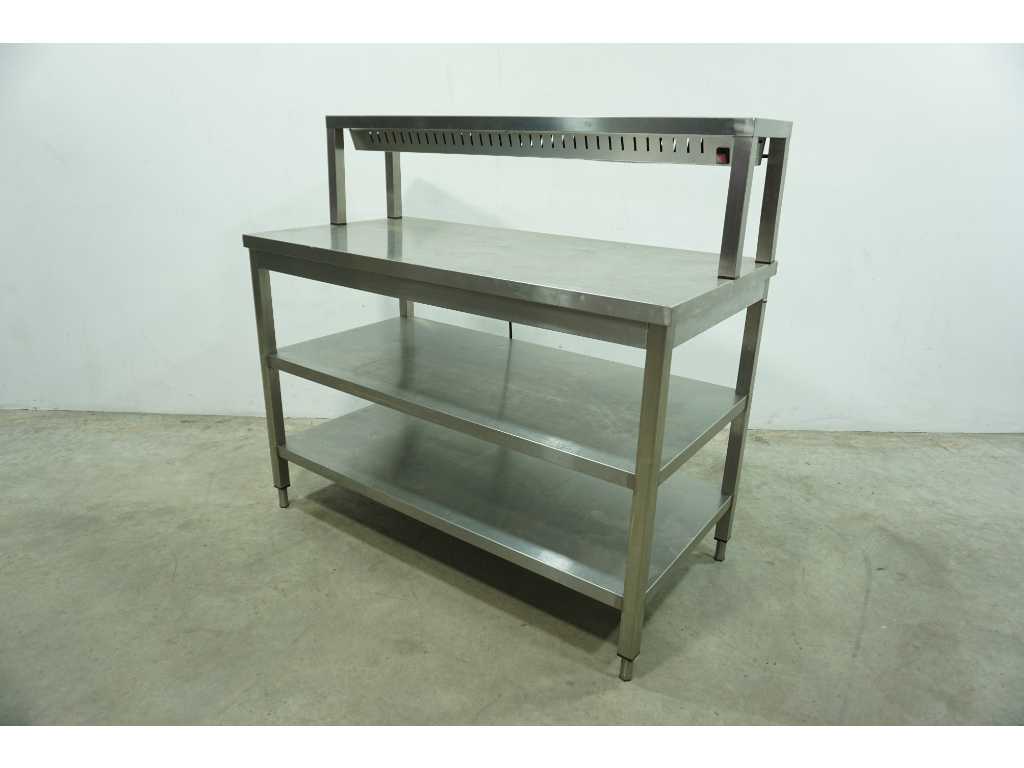 Stainless steel work table with warming bridge