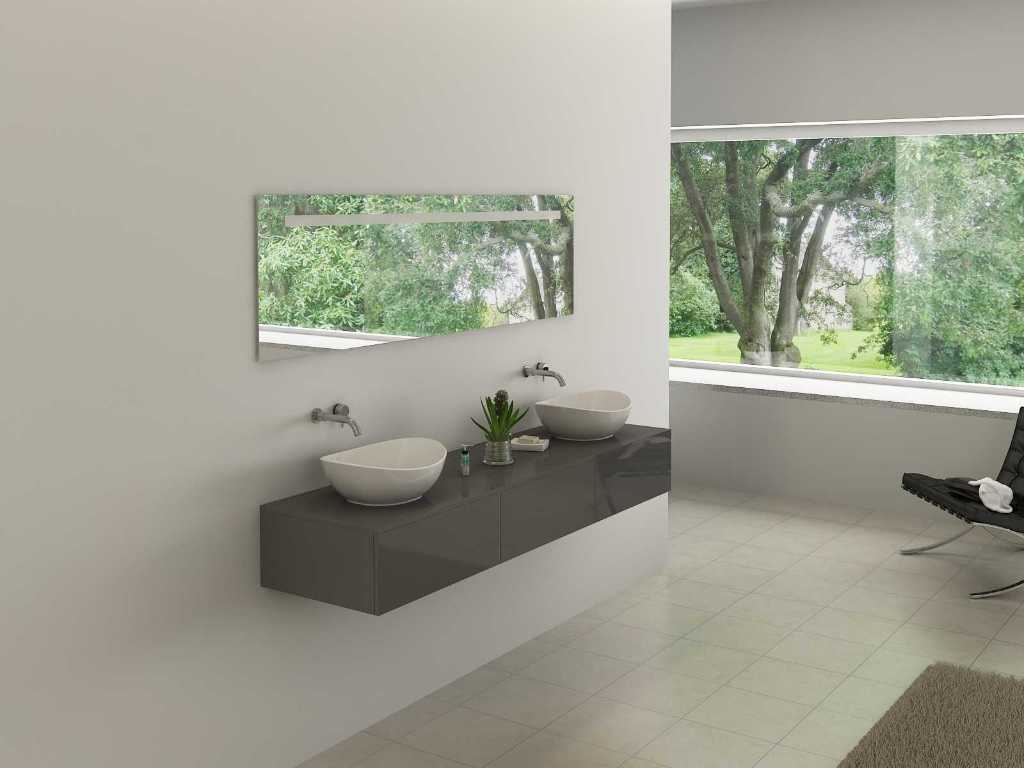 Meuble de salle de bain pour 2 personnes 180 cm anthracite brillant - Robinetterie incluse
